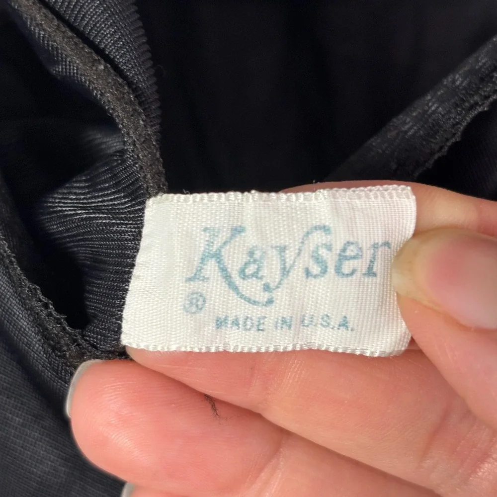 Kayser Full Slip 38 Black Vintage Nylon Tricot Lace Trim Adjustable Straps USA‎